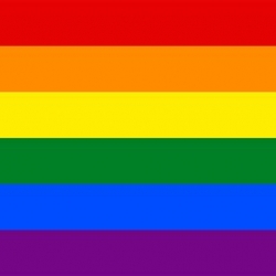 rainbow flag: horizontal stripes of red, orange, yellow, green, and blue