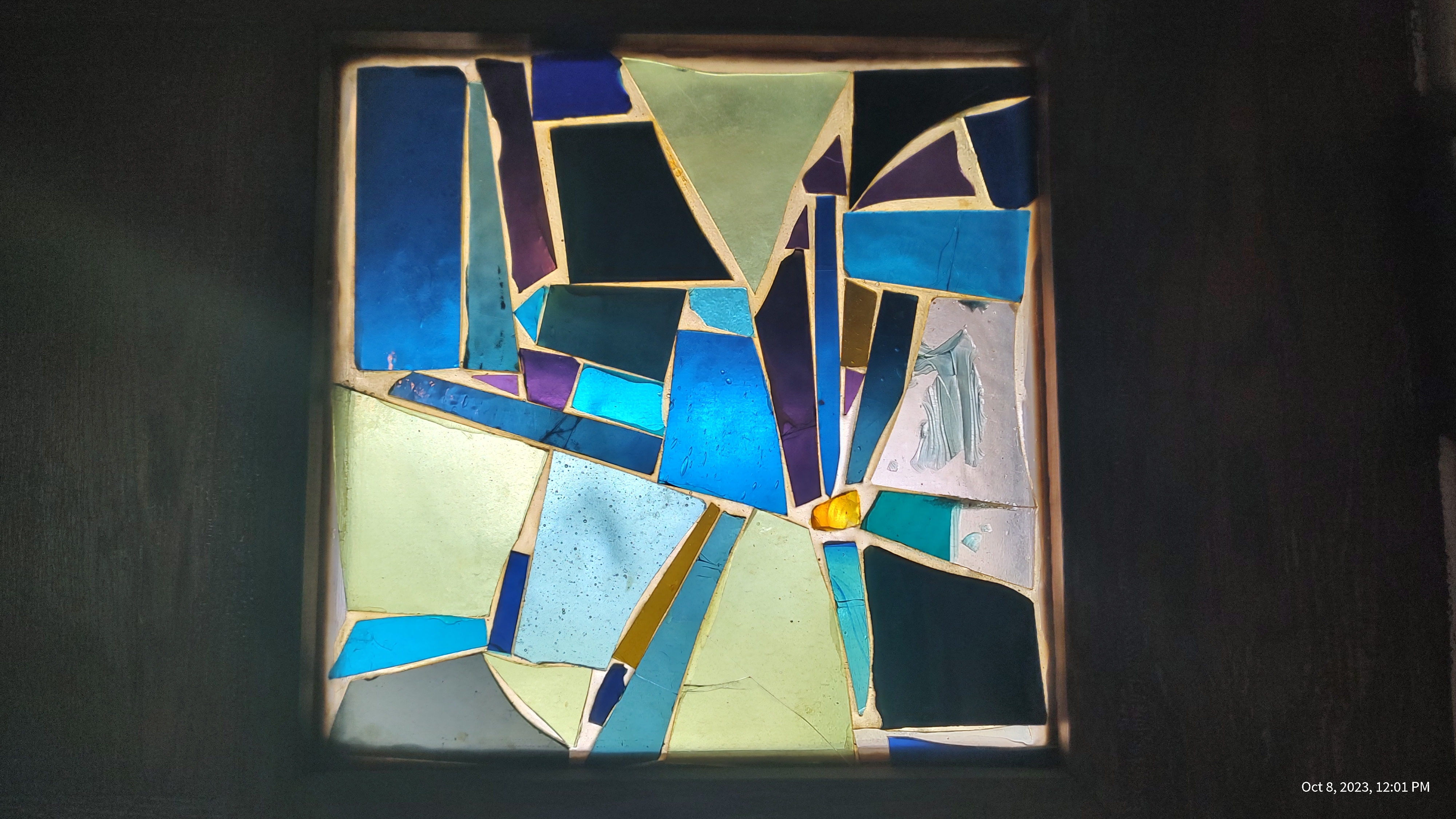 Blue and green stained glass window