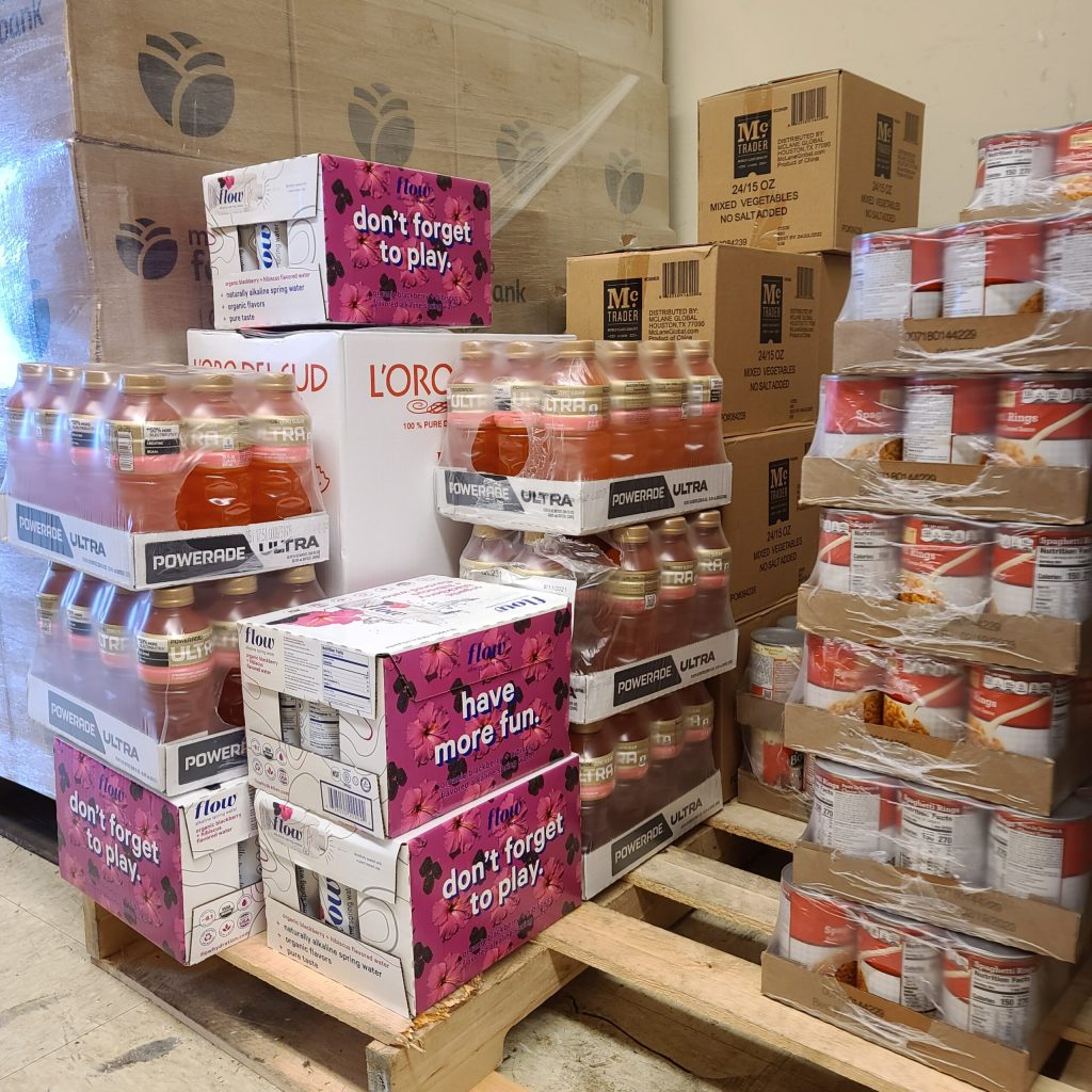 Pallets of food in boxes