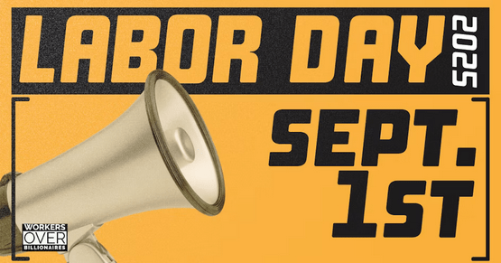 yellow background. text: labor day sept 1st. image: megaphone