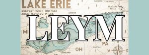 white text "leym" over a map of lake erie
